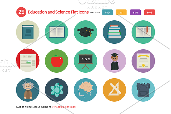Education and Science Flat Icons Set in Graphics - product preview 1