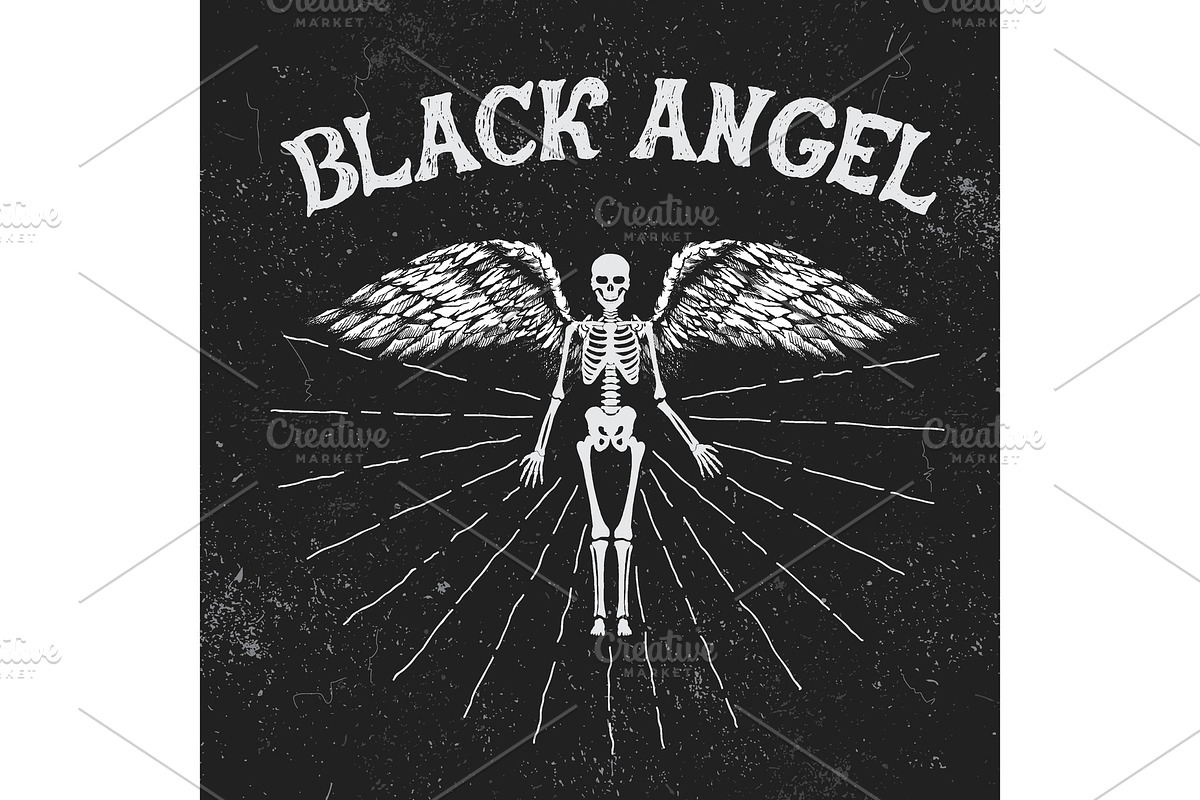 Vintage label with black angel in Illustrations - product preview 8