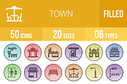 50 Town Filled Low Poly Icons