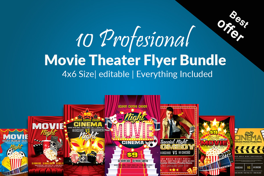 10 Movie Theater Flyer Bundle Vol:01 in Flyer Templates - product preview 8