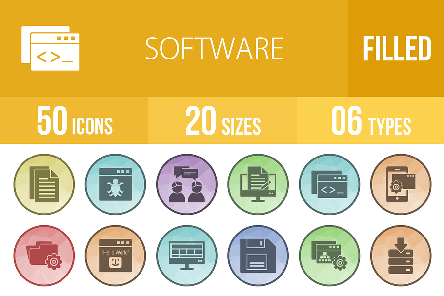 50 Software Filled Low Poly Icons in Icons - product preview 8