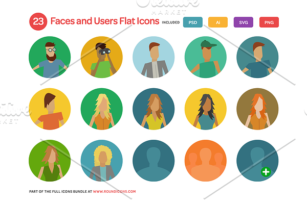 Faces and Users Flat Icons Set