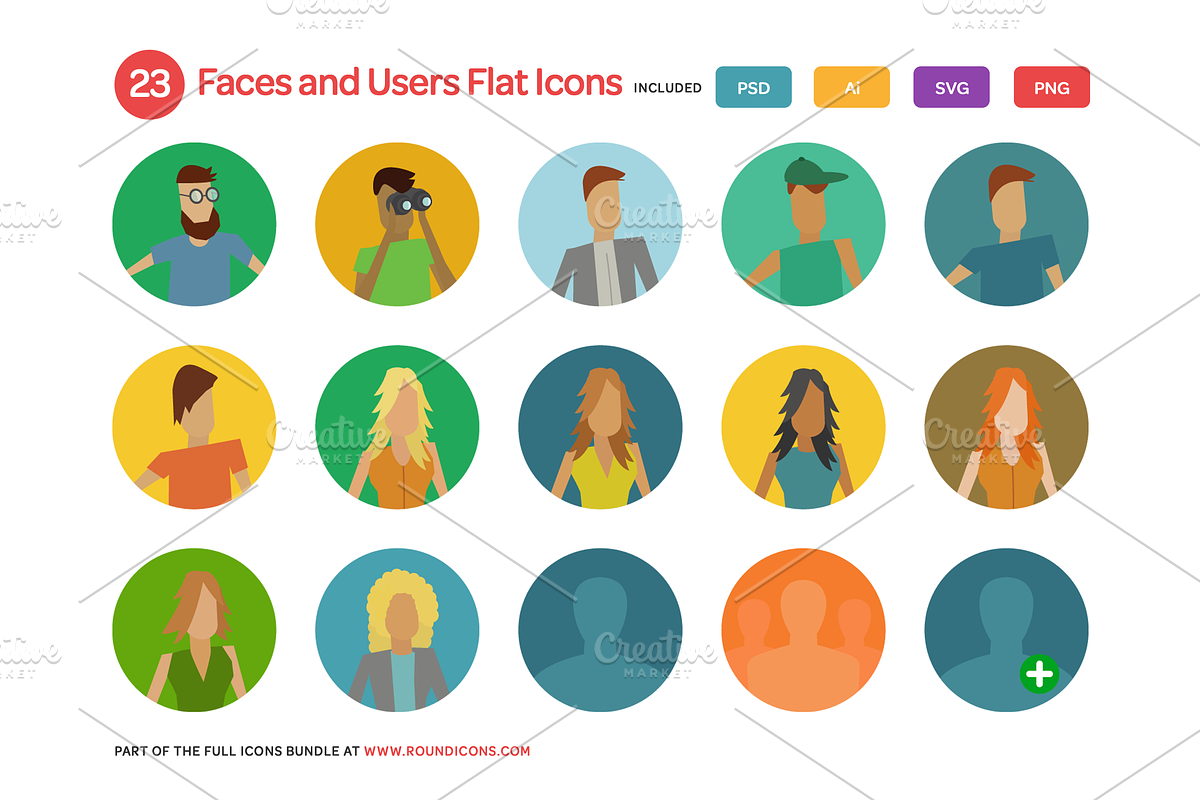 Faces and Users Flat Icons Set in Graphics - product preview 8