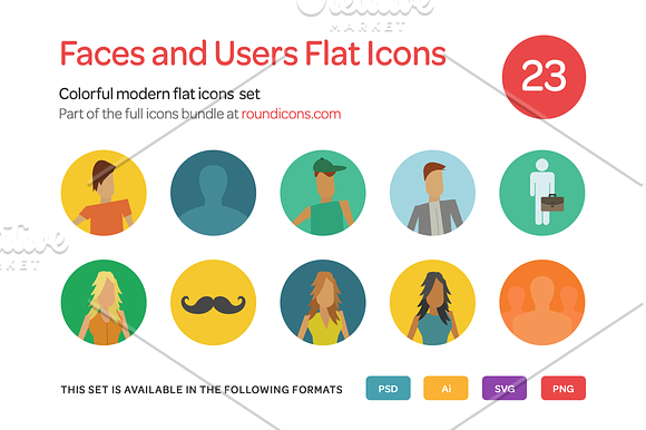 Faces and Users Flat Icons Set in Graphics - product preview 2