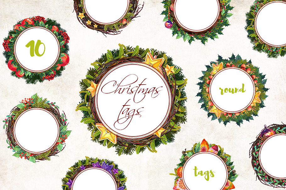Christmas Round Tags - 10 clip art in Illustrations - product preview 8