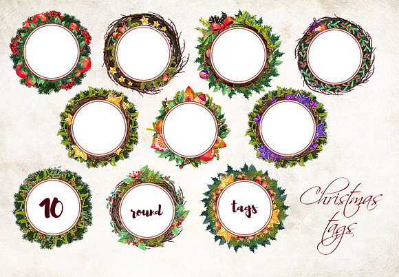 Christmas Round Tags - 10 clip art in Illustrations - product preview 4