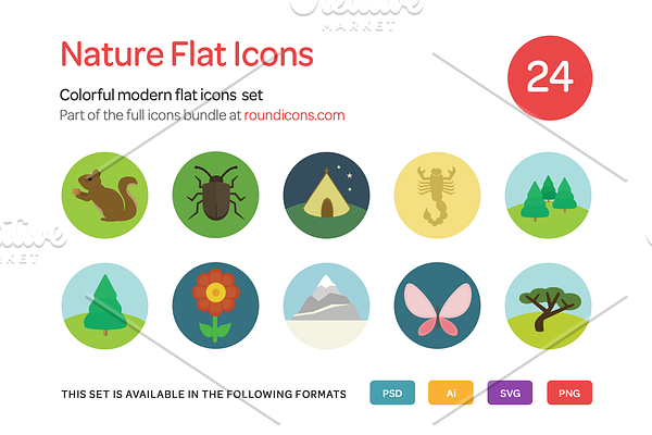 Nature Flat Icons Set