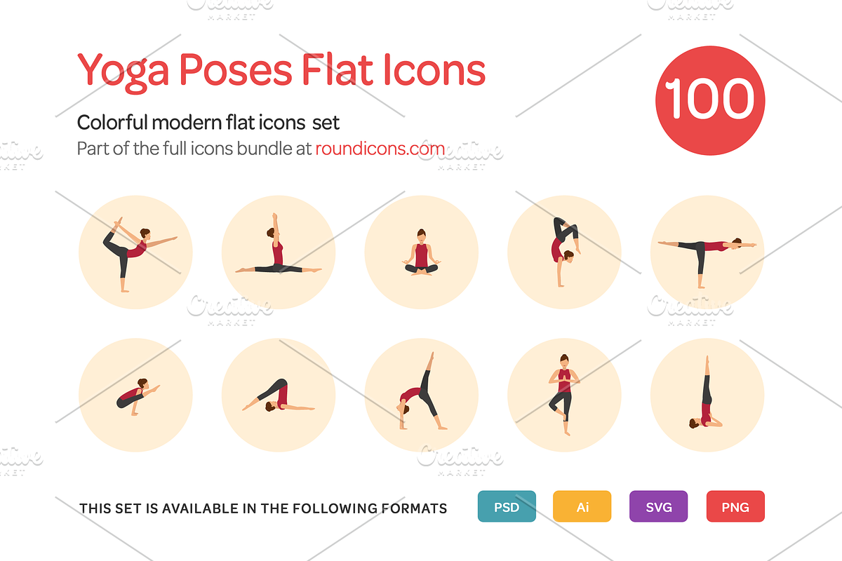 Yoga Poses Flat Icons Set in Face Icons - product preview 8
