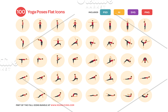 Yoga Poses Flat Icons Set in Face Icons - product preview 1