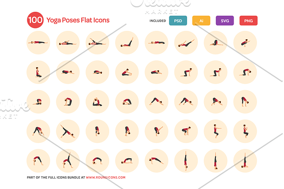 Yoga Poses Flat Icons Set in Face Icons - product preview 2