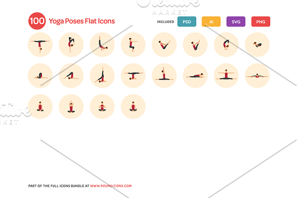 Yoga Poses Flat Icons Set in Face Icons - product preview 3