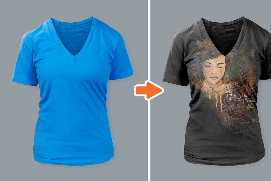 Ladies Deep V-Neck T-Shirt Mockups in Product Mockups - product preview 8