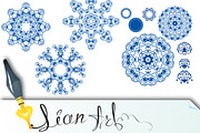 Set of  blue floral circle patterns.