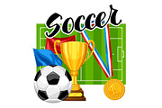 Soccer or football background with ball and football symbol. Sports illustration