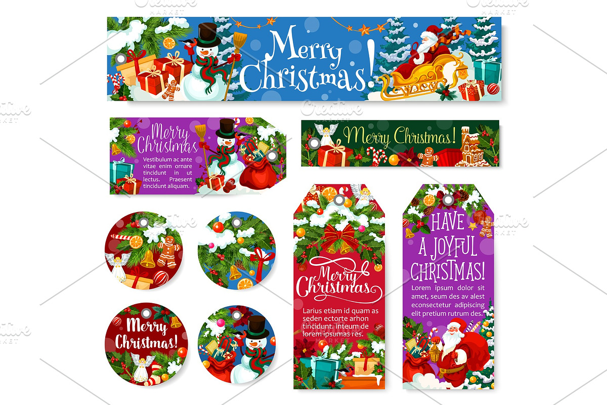 Christmas decoration holiday vector posters tags in Illustrations - product preview 8