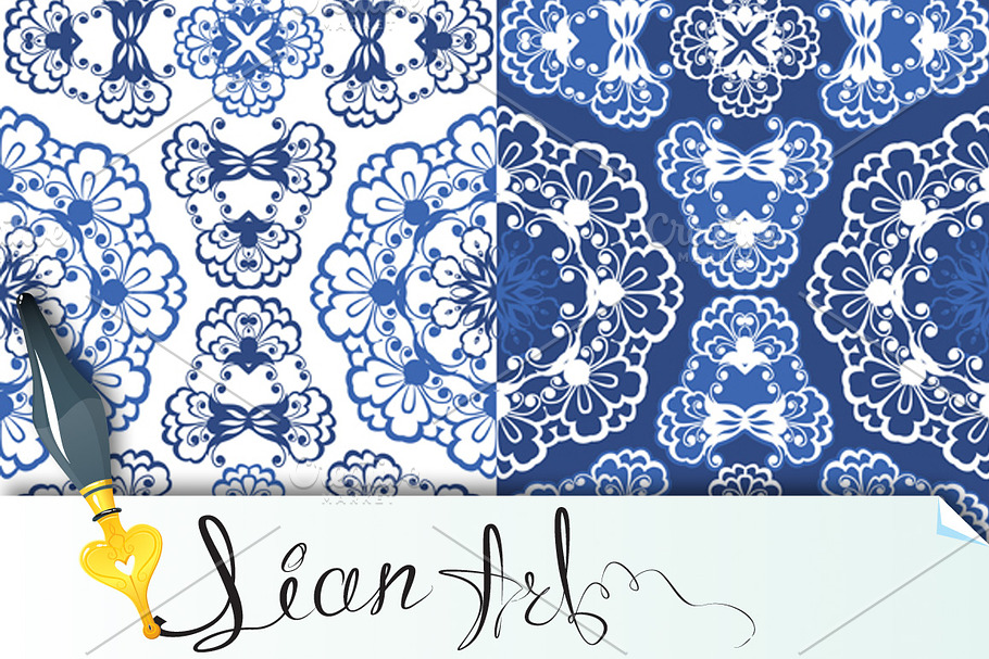 Seamless blue color floral patterns. in Patterns - product preview 8