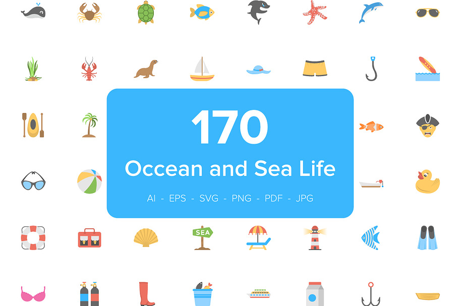 170 Ocean and Sea Life Vector Icons 
