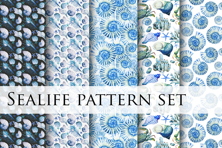 Watercolor sealife pattern set vol.2 in Patterns - product preview 8