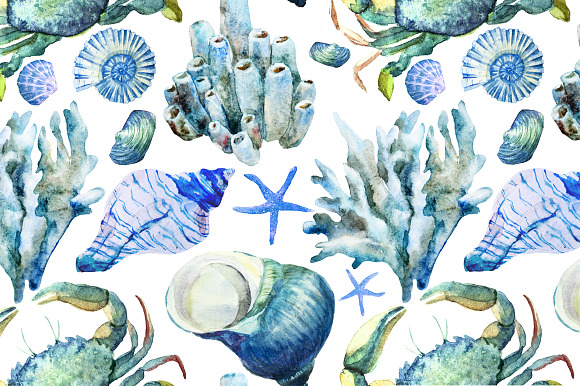 Watercolor sealife pattern set vol.2 in Patterns - product preview 2