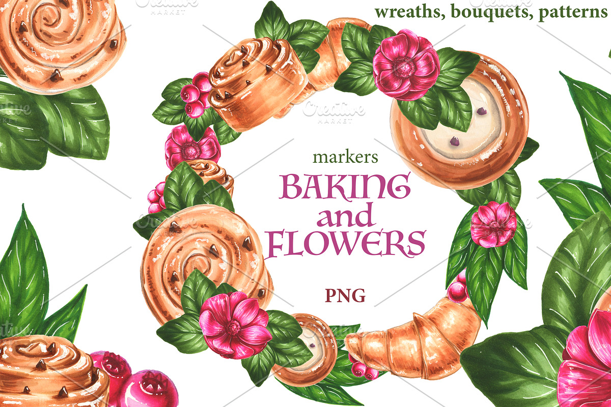 Baking and flowers collection in Illustrations - product preview 8