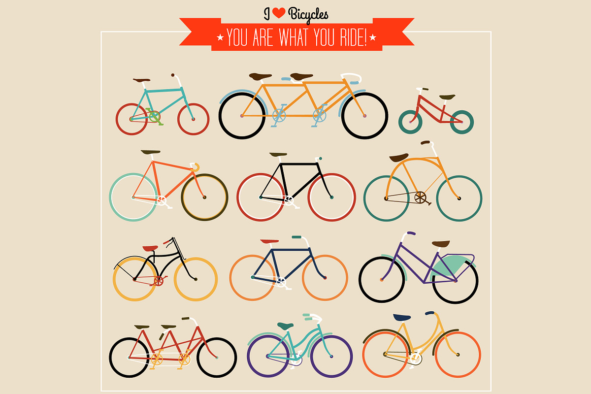 Hipster Bicycle set in Illustrations - product preview 8
