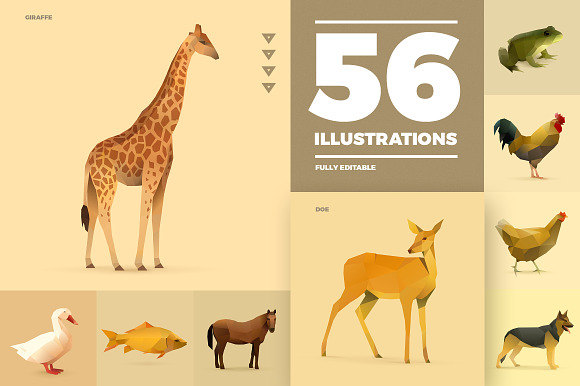 Set of Polygonal Animals in Illustrations - product preview 1