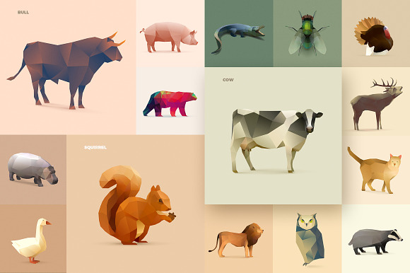 Set of Polygonal Animals in Illustrations - product preview 3
