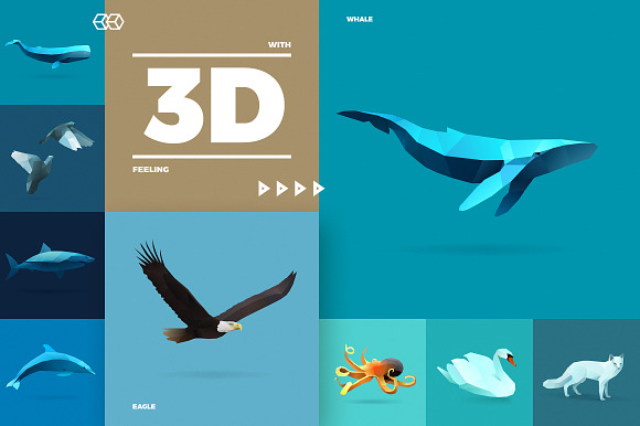 Set of Polygonal Animals in Illustrations - product preview 5