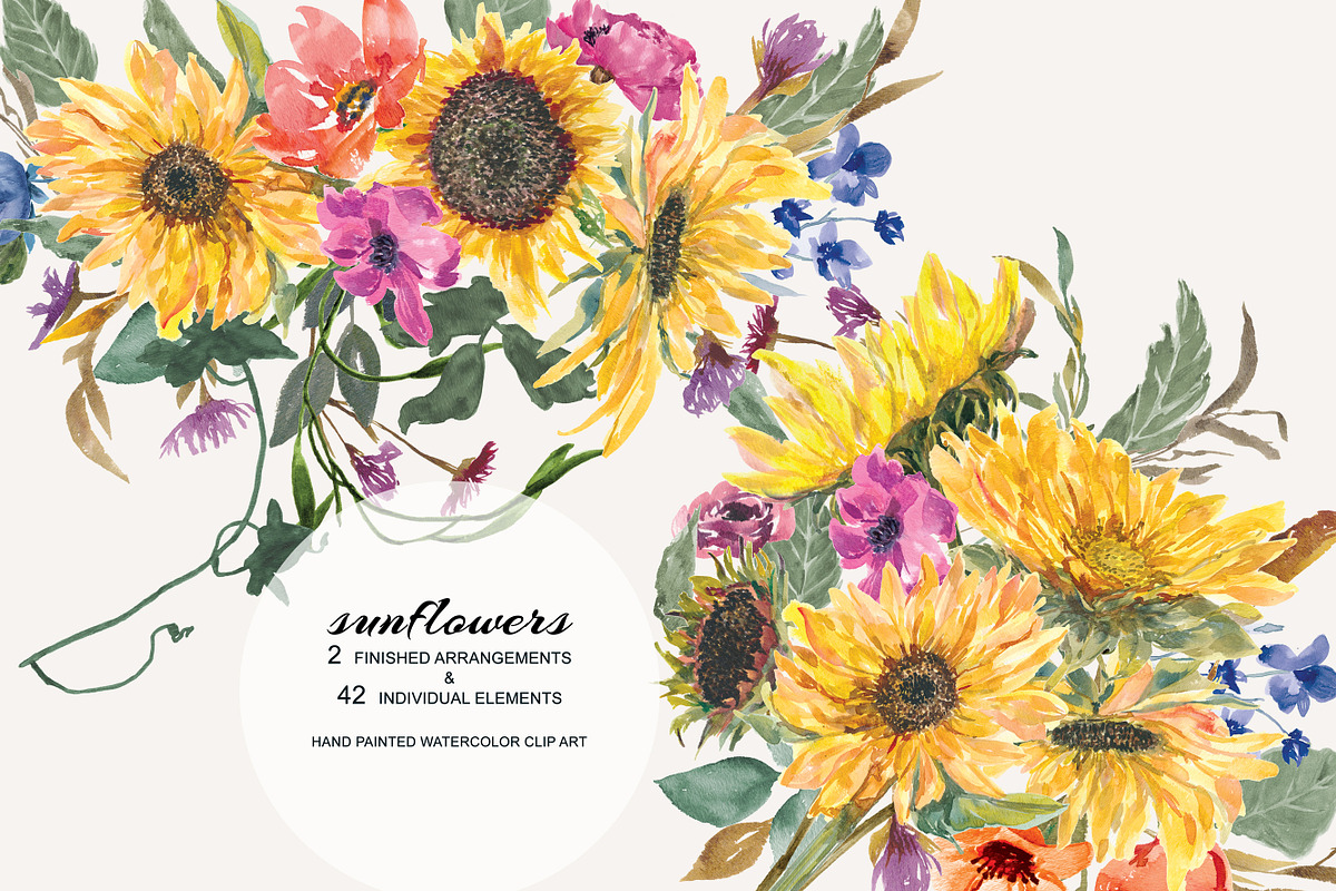 Hand Painted Watercolor Sunflower in Illustrations - product preview 8