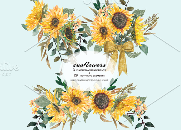 Hand Painted Sunflower Clip Art in Illustrations - product preview 2