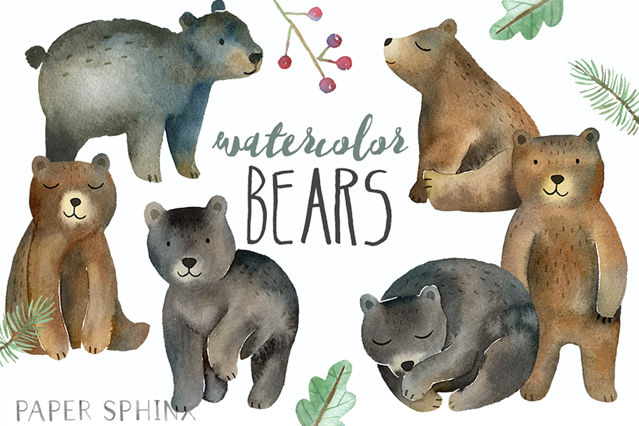 Watercolor Bears Clipart