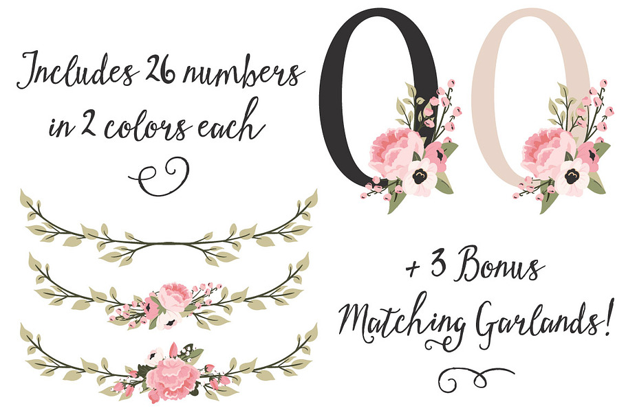 Soft Pink Floral Number Vectors in Illustrations - product preview 8