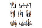 Business people vector team or group of professional people work in office and businessmen working in teamwork together or meeting with workers isolated on white background illustration