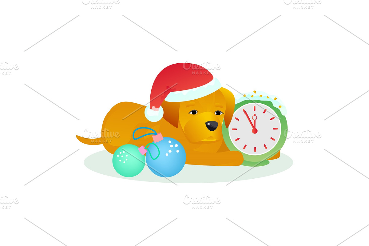 Christmas dog pet vector animal puppy in santa hat on Xmas or Happy New year holiday celebration with gift presented to doggy isolated on white background illustration in Illustrations - product preview 8