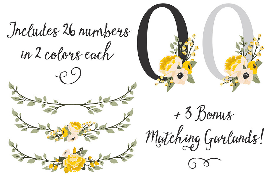 Sunshine Yellow Floral Numbers in Illustrations - product preview 8