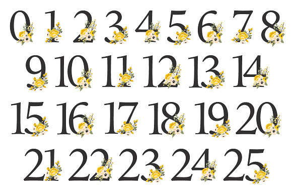 Sunshine Yellow Floral Numbers in Illustrations - product preview 2