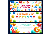 Vitamin pill 3d banner for medicine template
