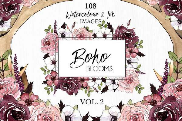 Watercolor ClipArt Boho Blooms Vol.2
