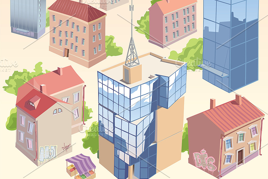 Old and New City Buildings Set in Illustrations - product preview 8