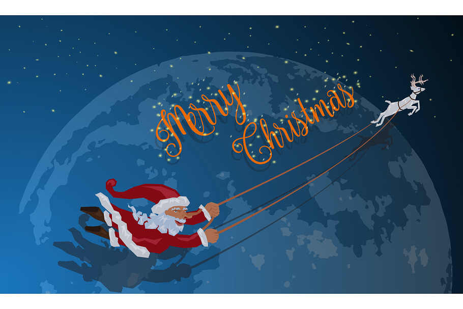 Santa flying with deer in Illustrations - product preview 8