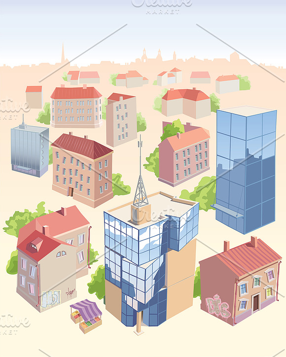 Old and New City Buildings Set in Illustrations - product preview 1