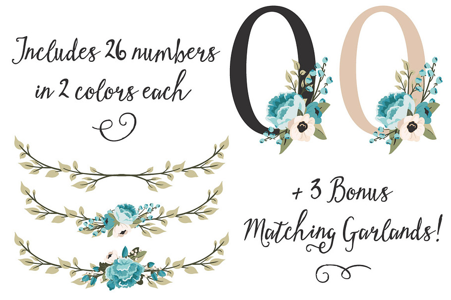 Vintage Blue Floral Numbers in Illustrations - product preview 8