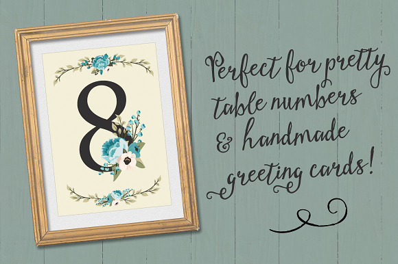 Vintage Blue Floral Numbers in Illustrations - product preview 1