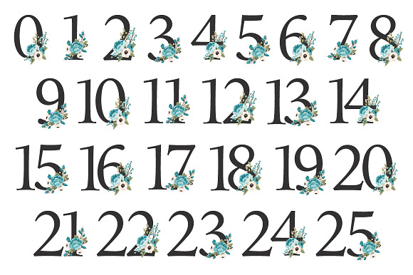 Vintage Blue Floral Numbers in Illustrations - product preview 2