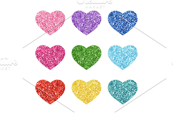 Cute glitter texture hearts set for your decoration