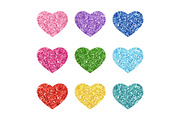 Cute glitter texture hearts set for your decoration