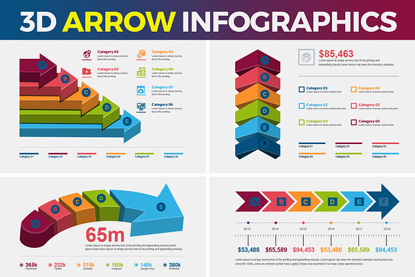 3D Arrow Infographics Bundle