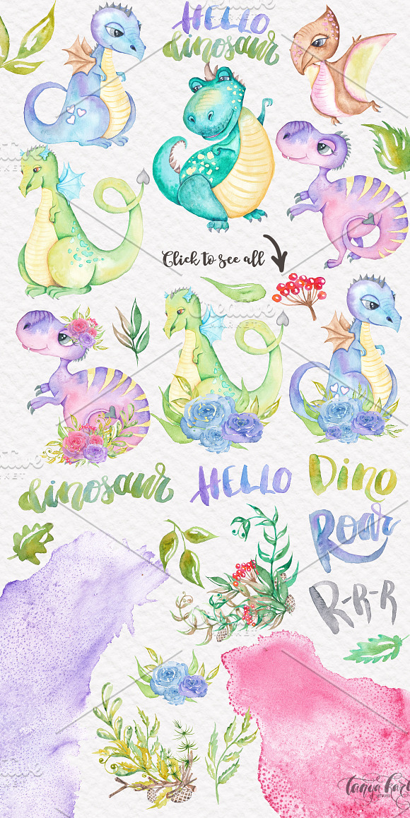 Hello Dinosaur Design Watercolor Kit in Illustrations - product preview 2
