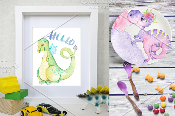 Hello Dinosaur Design Watercolor Kit in Illustrations - product preview 4