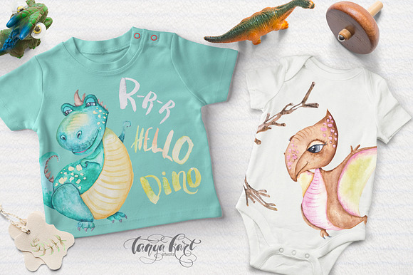 Hello Dinosaur Design Watercolor Kit in Illustrations - product preview 5